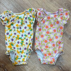 Hanna Andersson Floral & Fruit Print One-Piece Swimsuits - Pink & Yellow